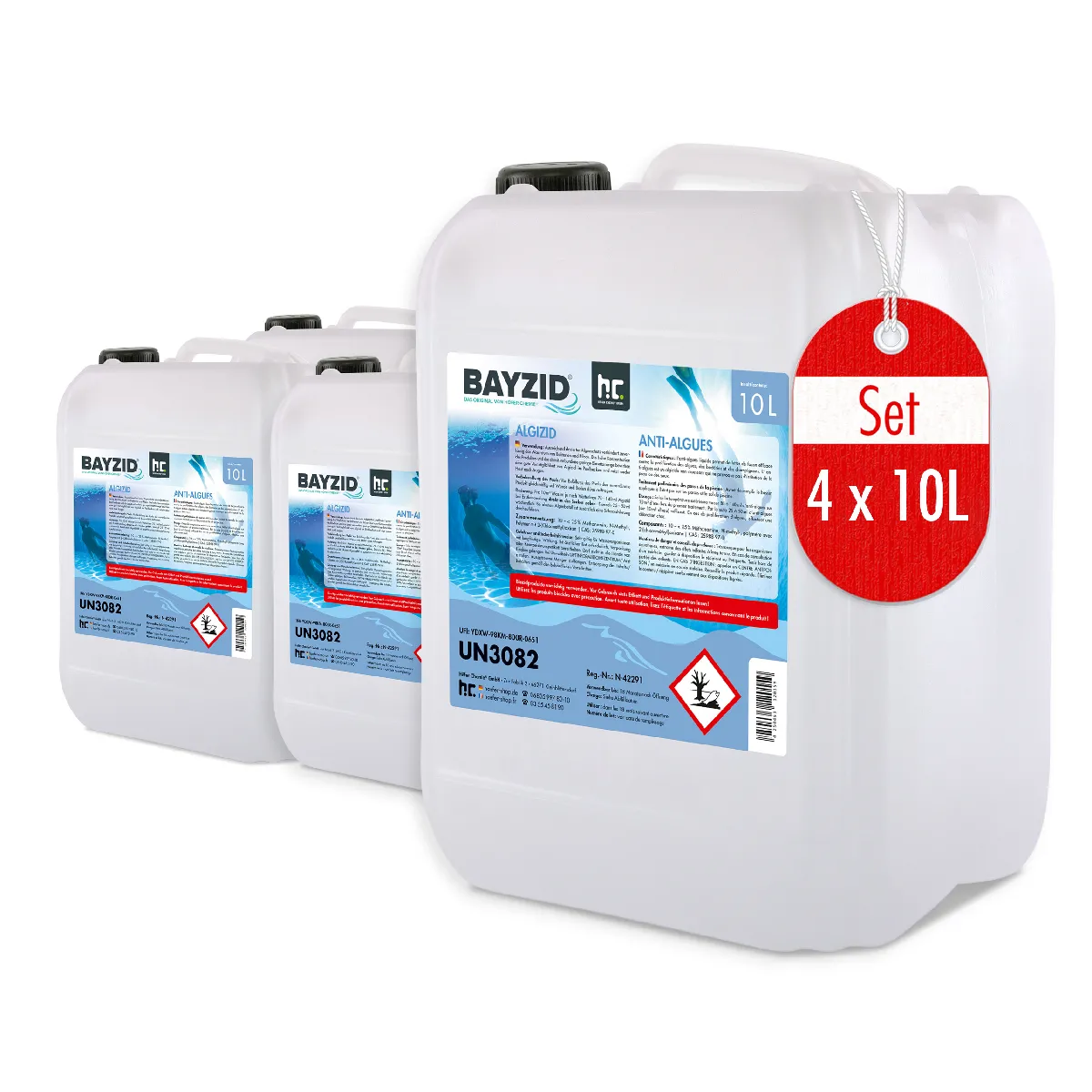 Anti-algues Bayzid® 4 X 10 L - Algicide Préventif Pour Piscines Contre Algues, Champignons Et Bactéries