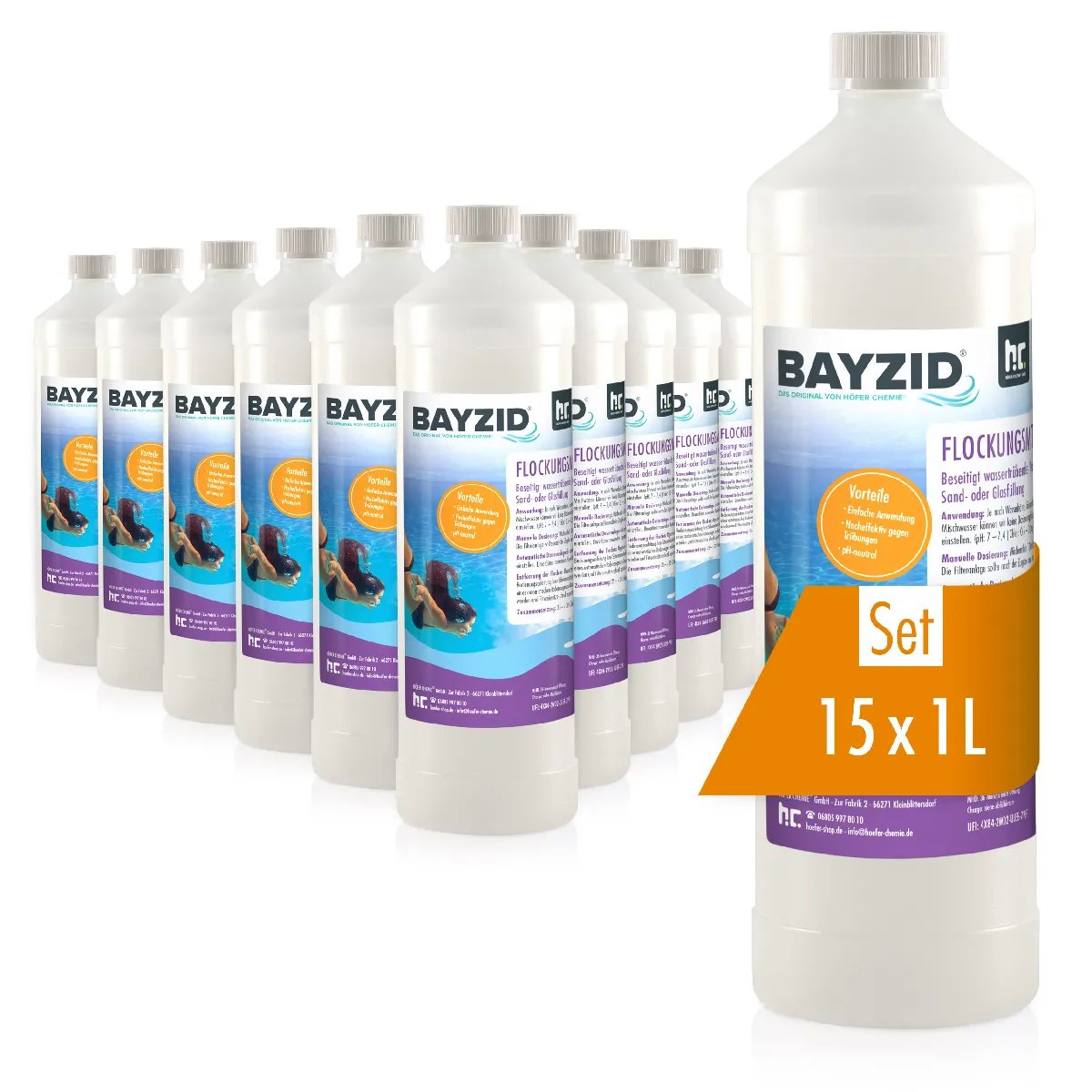 Floculant Liquide Bayzid® 15 X 1 L - Traitement Haute Performance Pour Eau De Piscine Claire Et Filtration À Sable