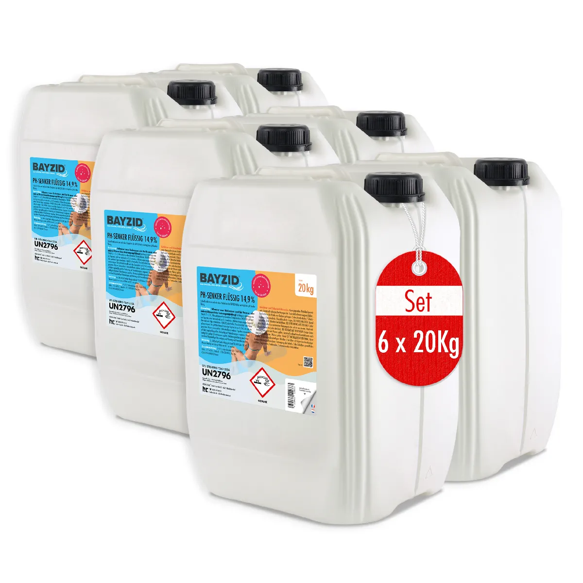 Ph Moins Liquide 14,9% Bayzid® En Bidon 6 X 20 Kg - Abaisseur De Ph Rapide Et Stable Pour Piscine
