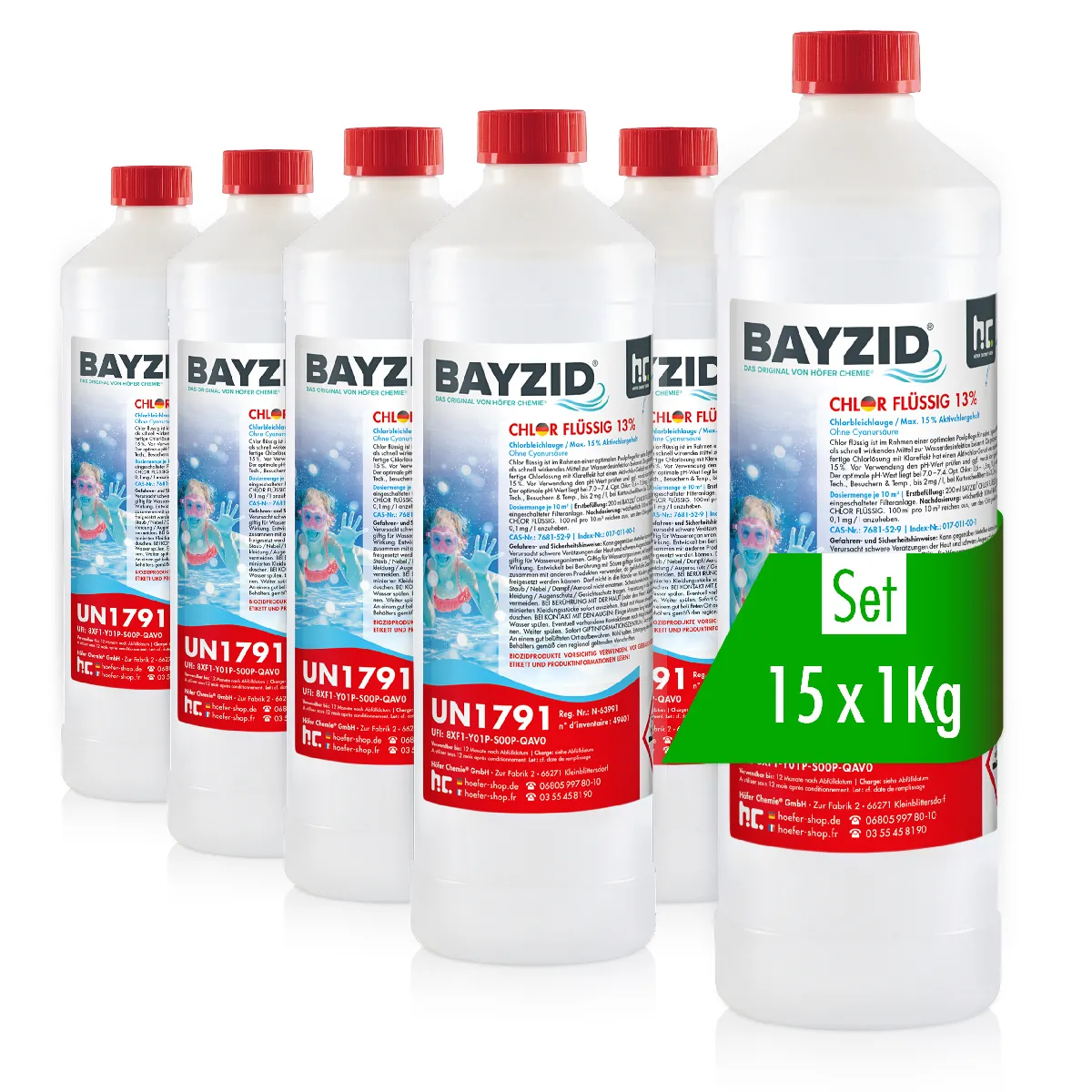 Chlore Liquide 48° Bayzid® 15 X 1 Kg - Désinfection Rapide Et Efficace Pour Piscines