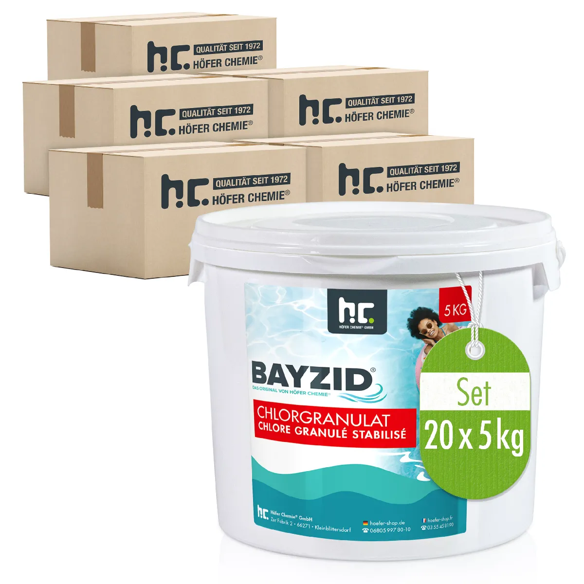 Granulé De Chlore Choc Stabilisé Bayzid® - Sceaux De 20 X 5 Kg Pour Désinfection Rapide Et Entretien Efficace De Piscine