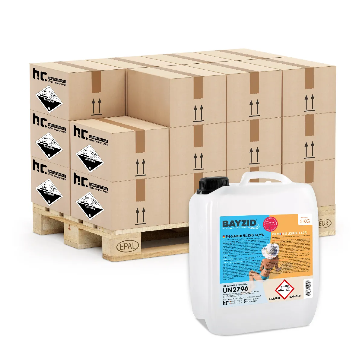 Ph Moins Liquide 14,9% Bayzid® En Bidon 48 X 5 Kg - Abaisseur De Ph Rapide Et Stable Pour Piscine