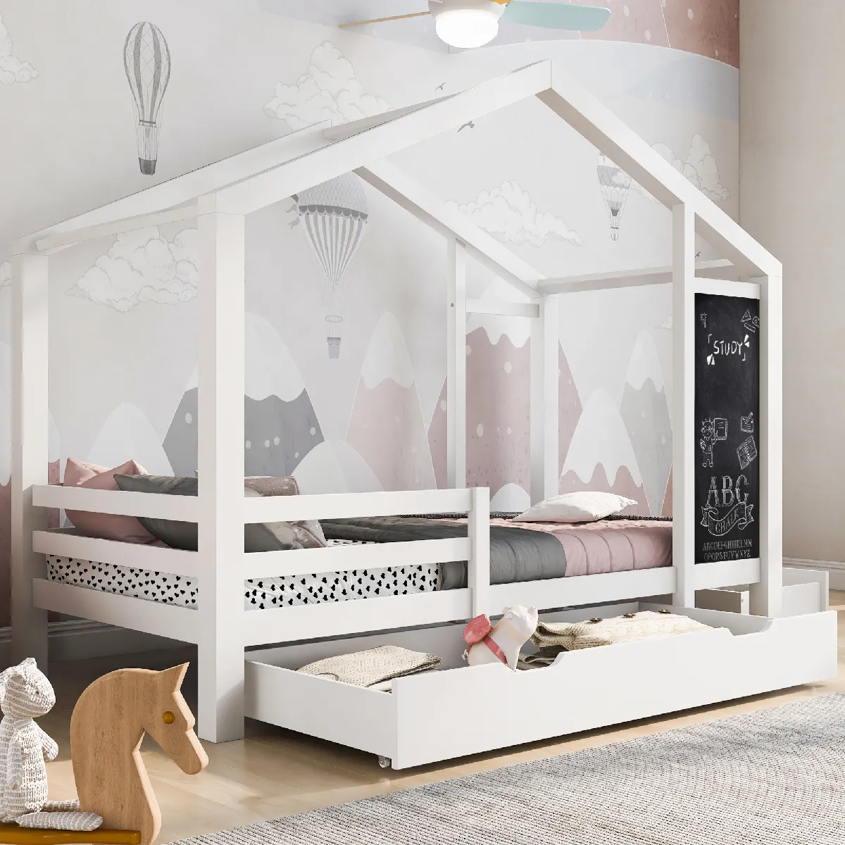 Lit rembourré 90x200 cm avec sommier en velours rose port USB poche de rangement sans matelas