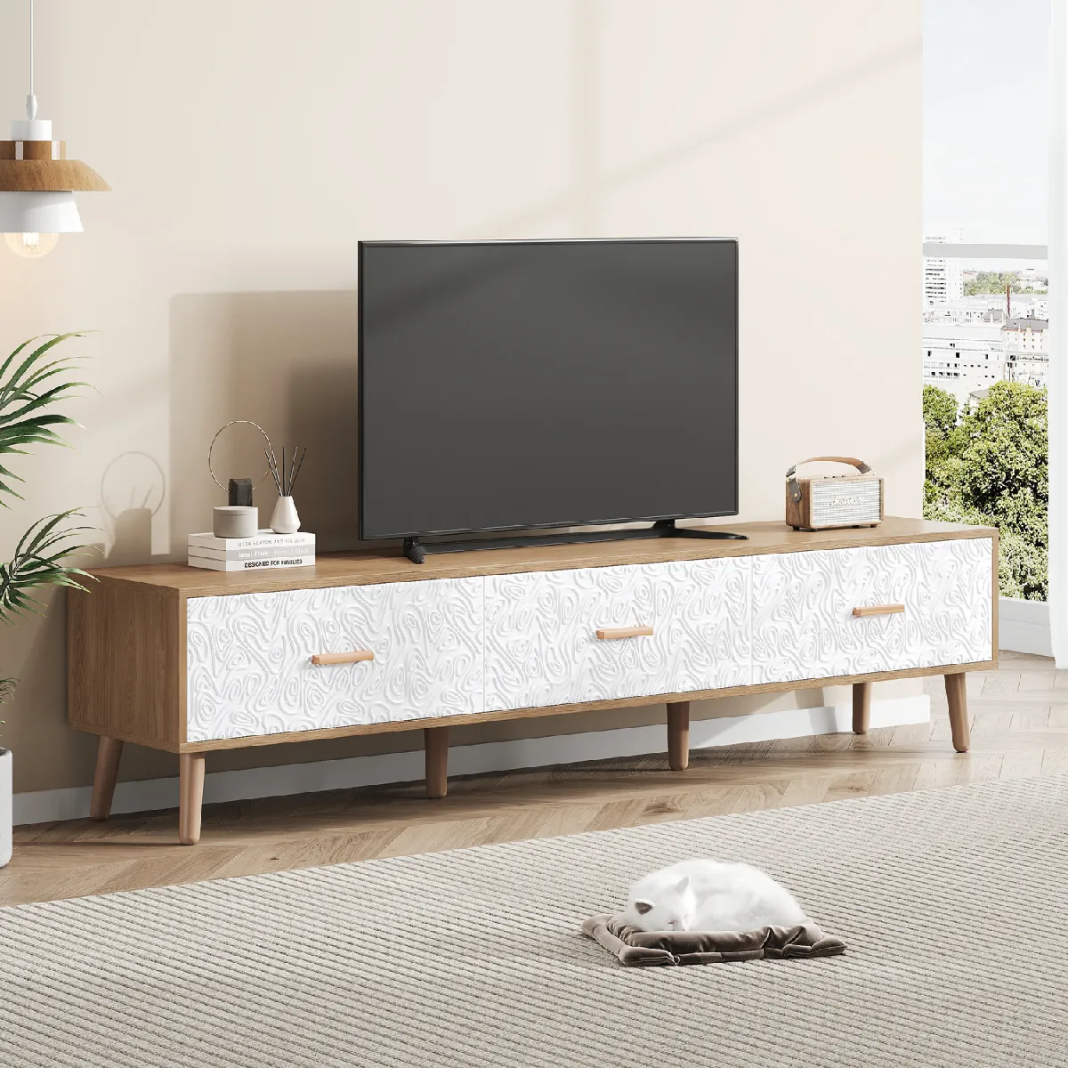 Lit superposé enfant 90x200 design toit toboggan barrière sommier échelle stables pin MDF blanc naturel