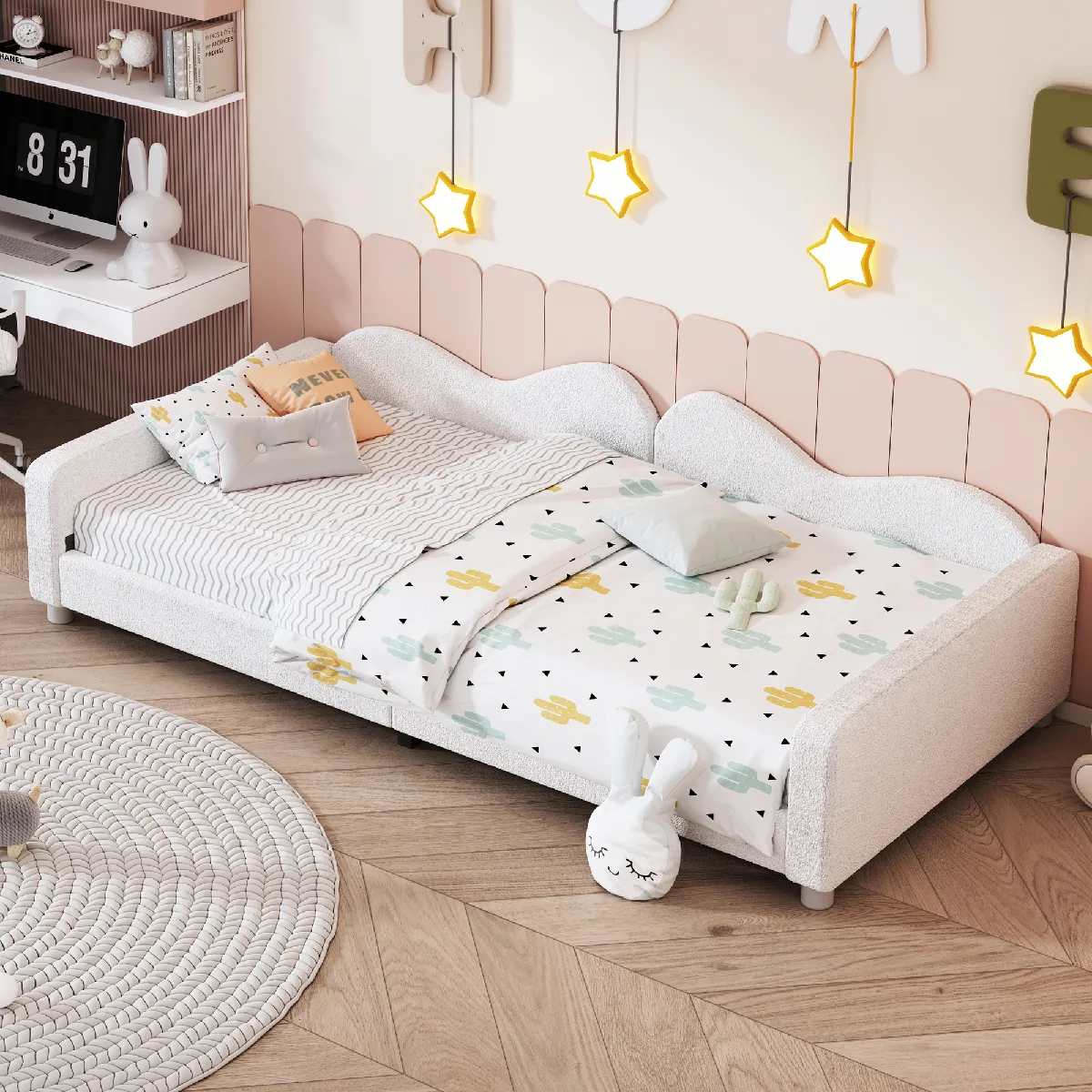 Lit escamotable 140x200 cm avec sommier tiroirs espace de rangement design rotin structure bois gris
