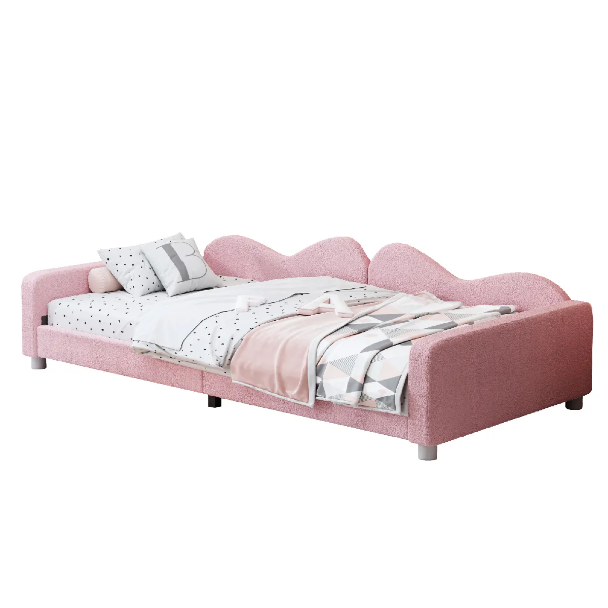 Lit combiné 140x200 cm en bois massif avec tête de lit rangement tiroirs table de chevet armoire et banquette gris
