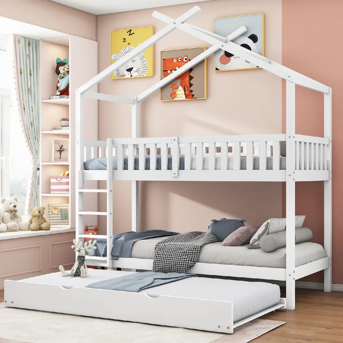 Lit escamotable vertical 140x200 cm avec sommier structure murale en bois blanc