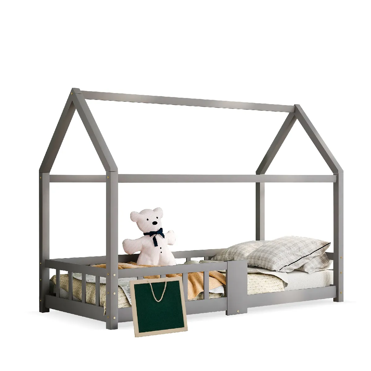 Lit rembourré 90x200 cm avec sommier port USB poche de rangement en velours beige sans matelas
