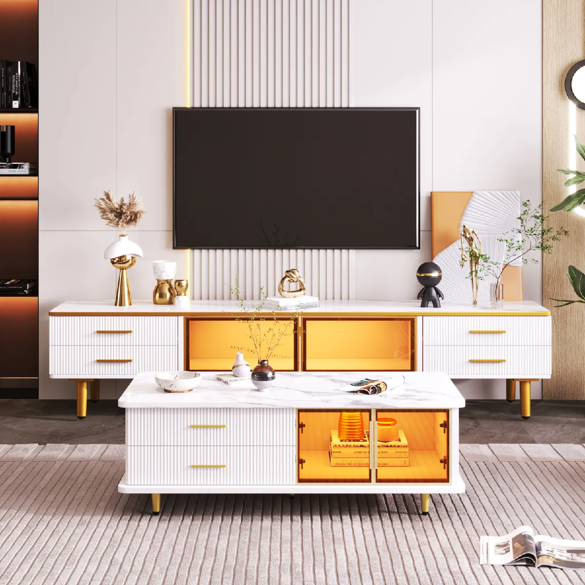 Lit rembourré velours avec bandes lumineuses multicolores tête ondulée pieds ronds beige et rose 140 sur 200 cm