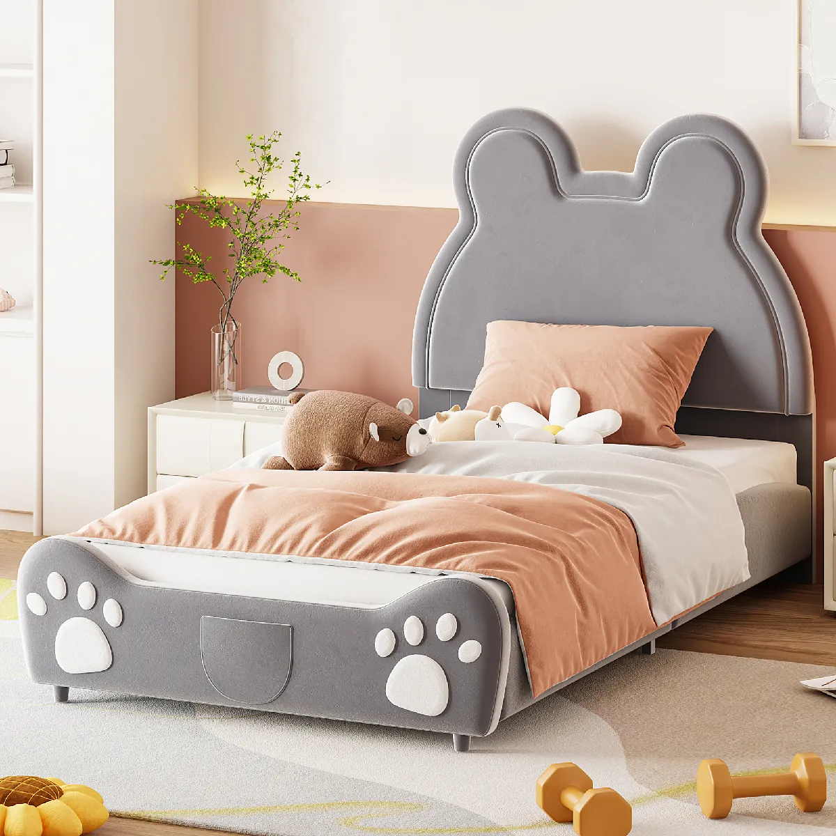 Lit canapé extensible bois massif 90 180 par 190 cm rangement prise deux tiroirs sommier multifonction pin gris 1