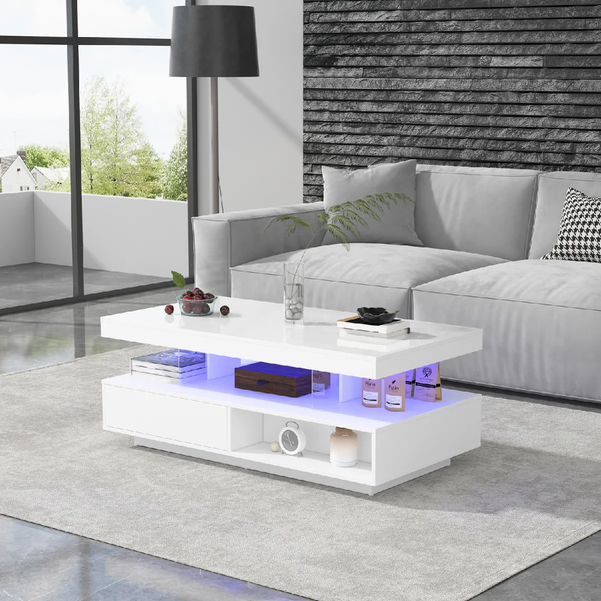Lit superposé bois pin MDF blanc naturel avec barrières colorées fenêtre deux tiroirs escalier quatre étagères 90 sur 200 cm