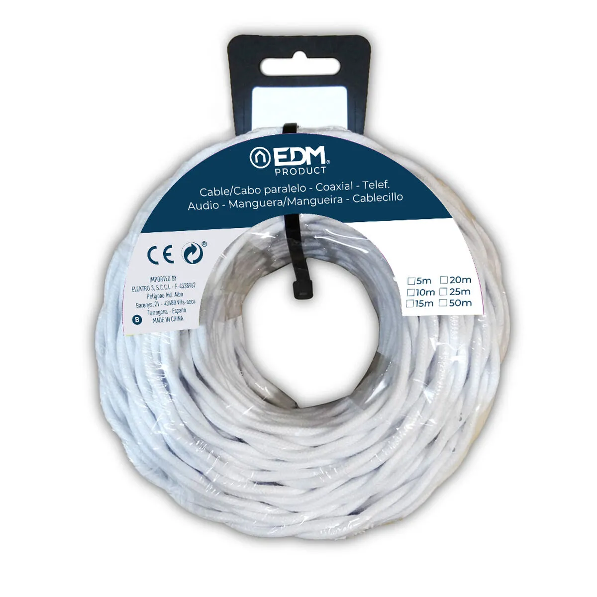 Câble D'interface Parallèle Edm 11988 Blanc 25 M 3 X 1 Mm