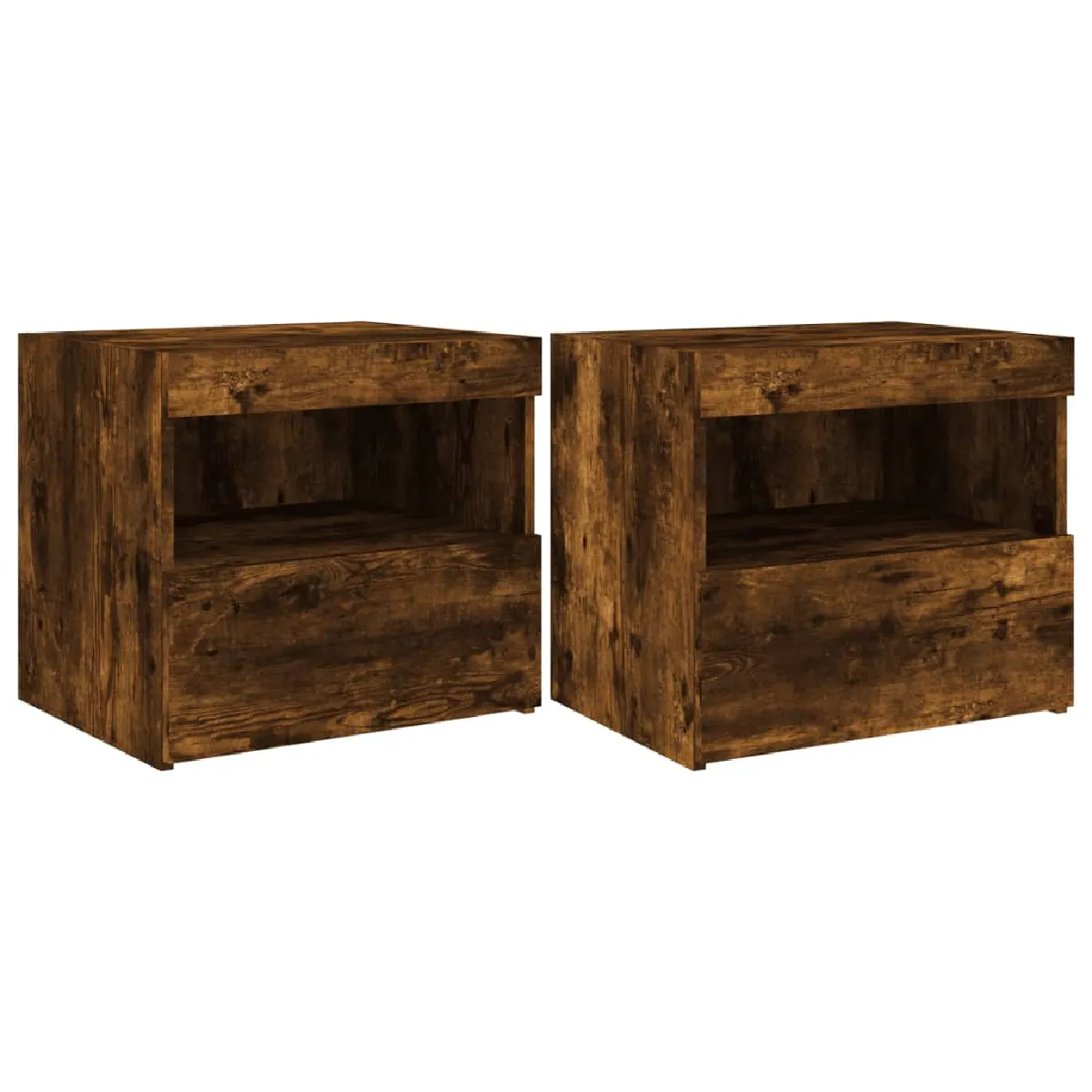 Lot De 2 Tables De Chevet Avec Lumières Led Avec Tiroir Et Compartiment Ouvert Dec035935