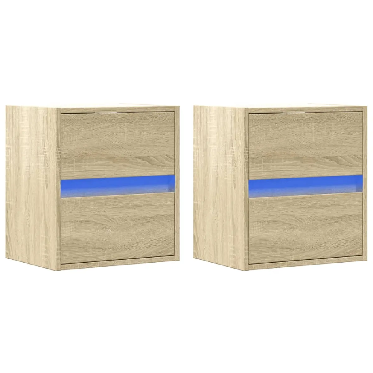 Lot De 2 Tables De Chevet Murales Avec Lumières Led Bois D'ingénierie Couleur Chêne Dec036146
