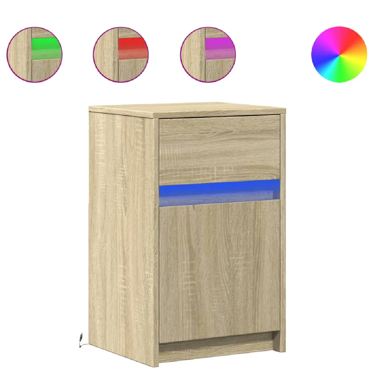 Table De Chevet Avec Lumières Led 38 X 34 X 61 Cm Bois D'ingénierie Dec032776