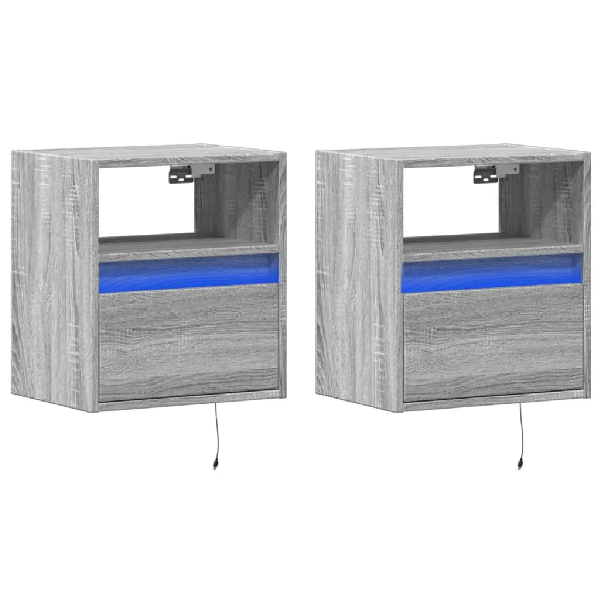 Lot De 2 Tables De Chevet Murales Avec Lumières Led Avec Tiroir Et Compartiment Dec036168