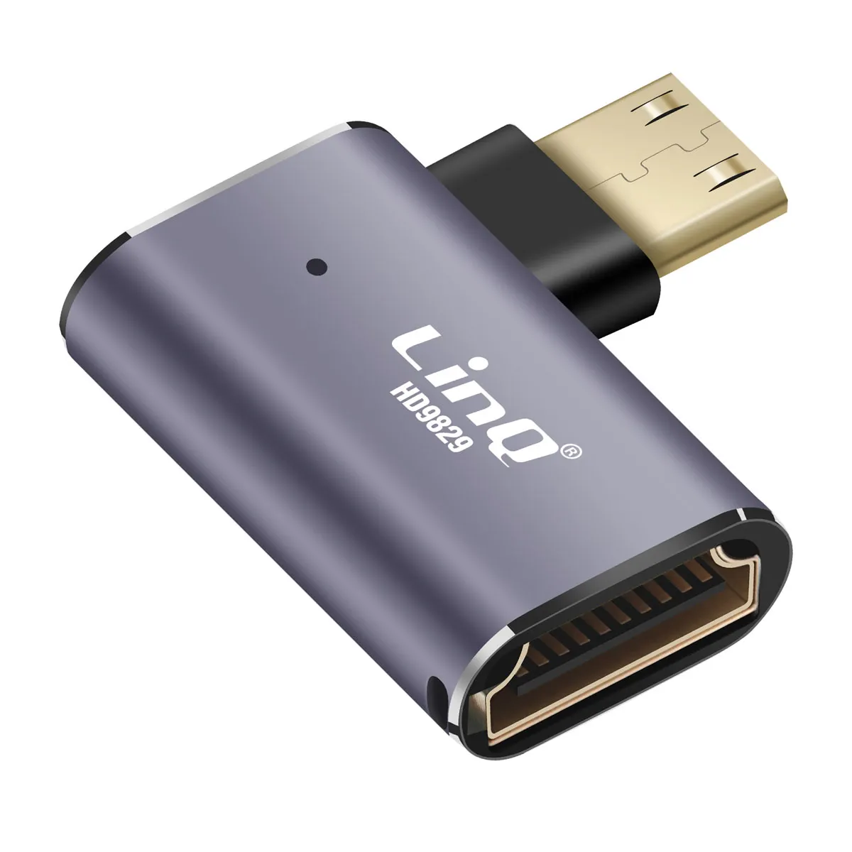 Adaptateur Vidéo 8k Uhd Hdmi Femelle Vers Mini Hdmi Mâle Coudé À Gauche Gris Linq