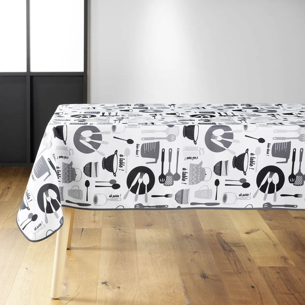 Nappe Imprimé "kitchen" 150x240cm Blanc & Noir