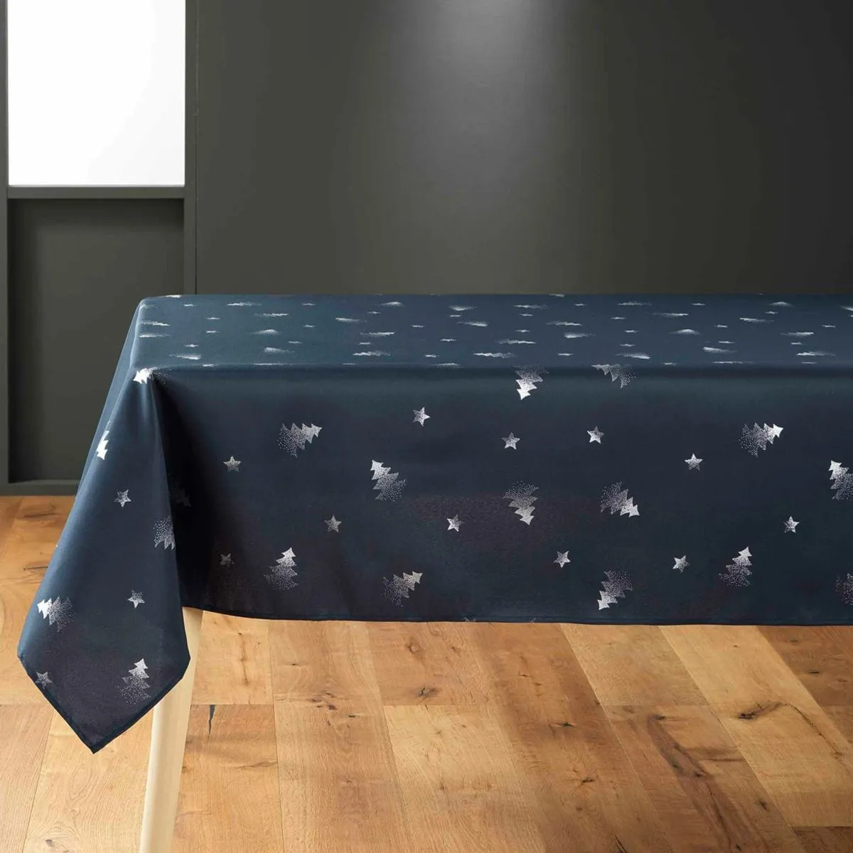 Nappe Imprimé Métallisé "sapin" 150x240cm Marine & Argent