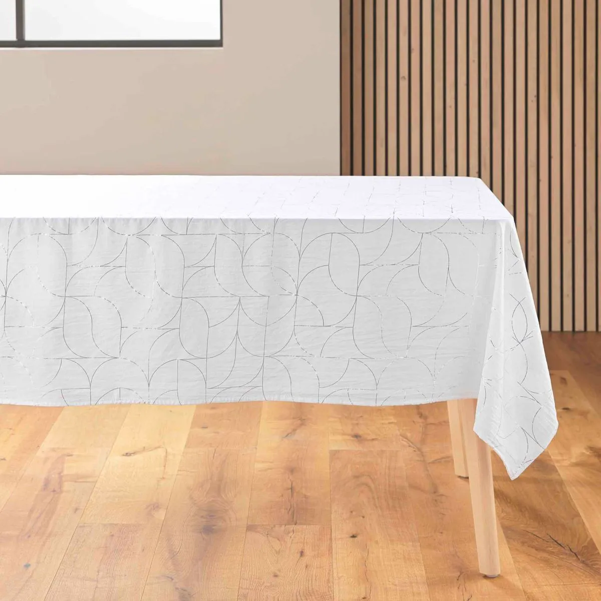 Nappe Antitache "louxor" 140x240cm Blanc & Argent