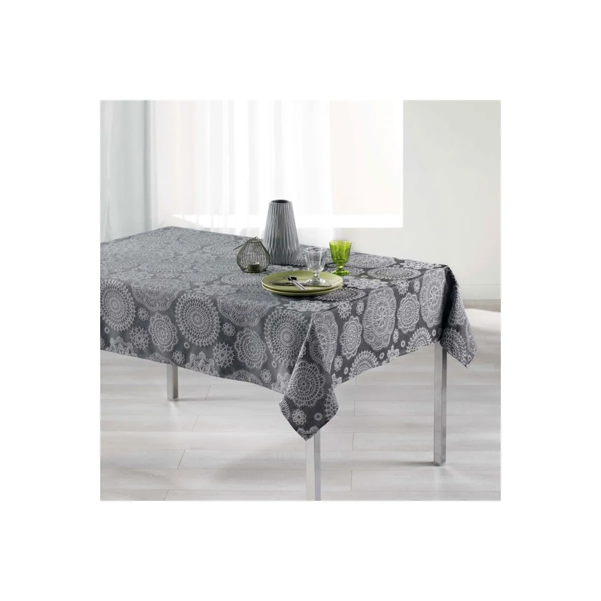 Nappe Rectangulaire "rose Des Vents" 140x300cm Anthracite