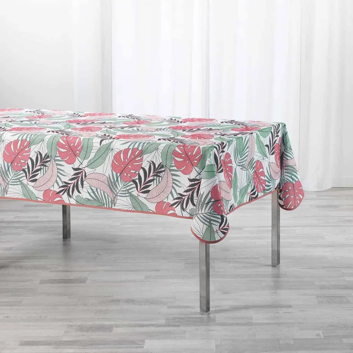 Nappe Antitache "beauty Jungle" 150x240cm Blanc & Rose