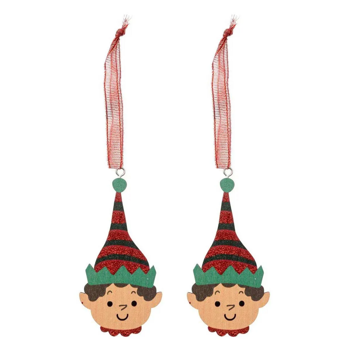 Lot De 2 Têtes De Lutin De Noël En Bois 8 Cm - Feeric Lights & Christmas