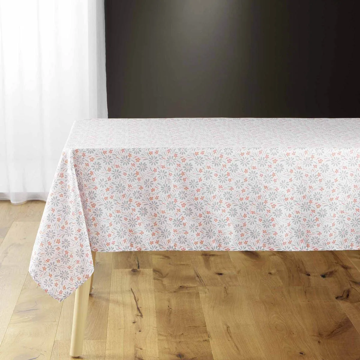 Nappe Microfibre Imprimé "florelle" 140x240cm Corail
