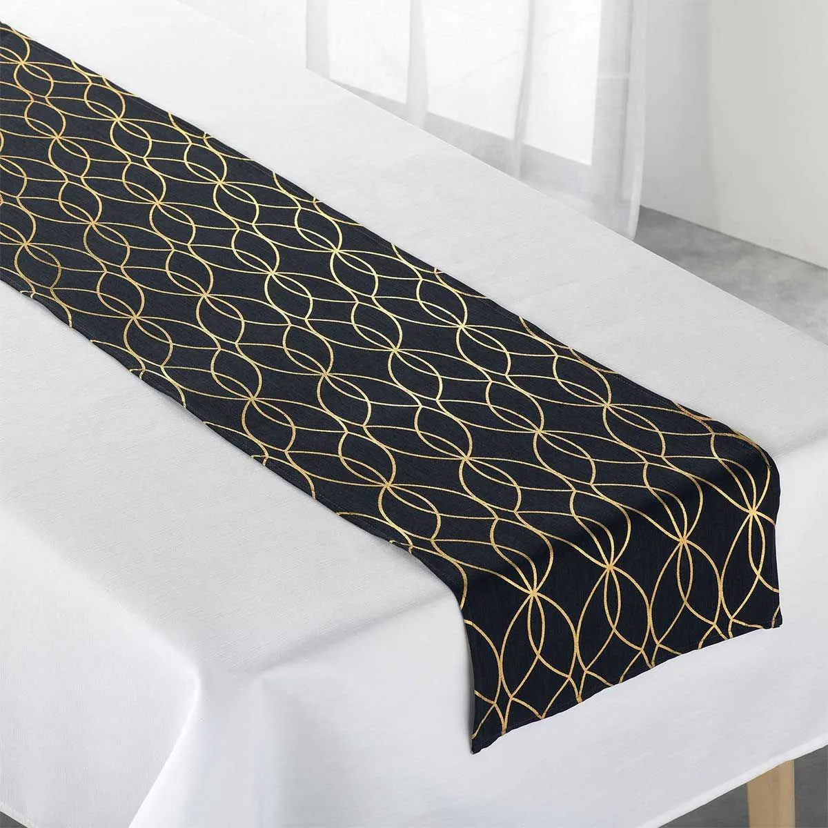Nappe & Chemin De Table "elipsa" 140x250cm Blanc & Noir