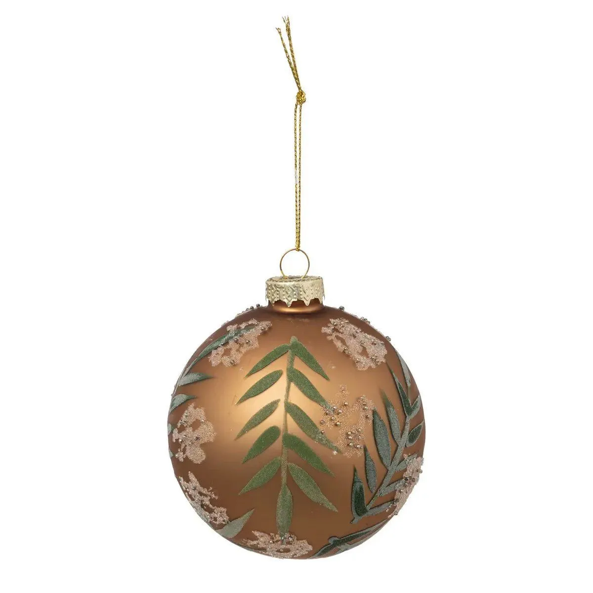 Boule De Noël Feuilles Marron En Verre 90mm - Feeric Lights & Christmas