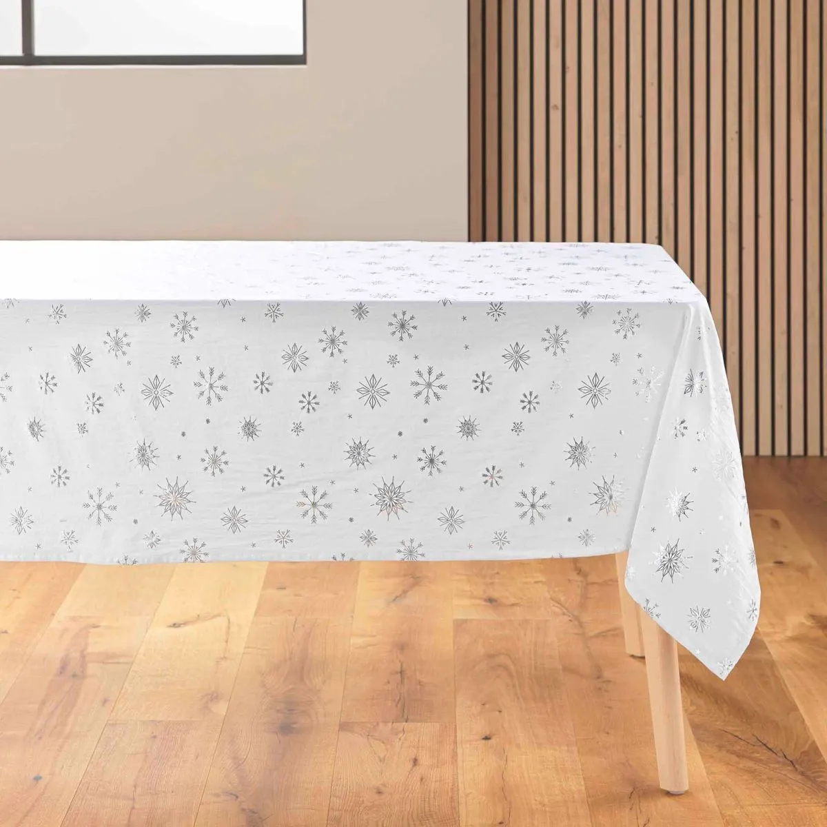 Nappe Antitache Imprimé "astrelia" 140x240cm Blanc & Argent