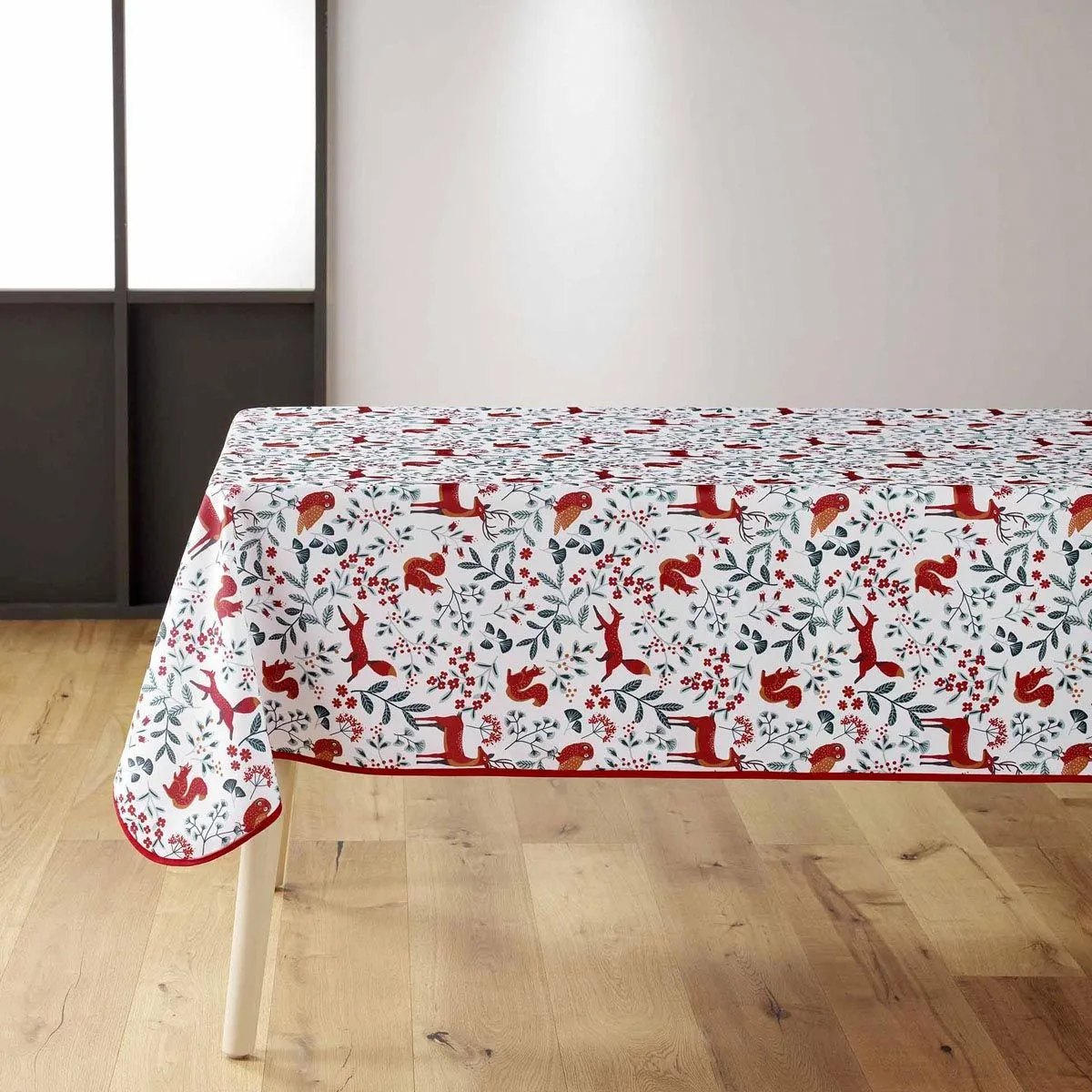 Nappe Imprimé "forestine" 150x240cm Blanc & Rouge
