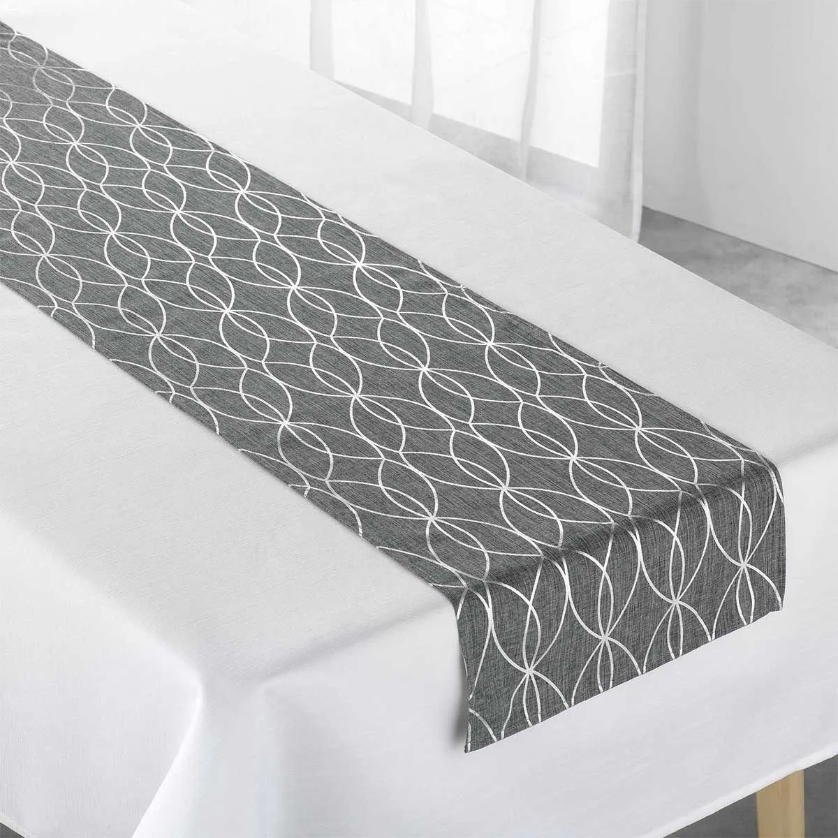 Nappe & Chemin de Table "Elipsa" 140x250cm Gris & Argent