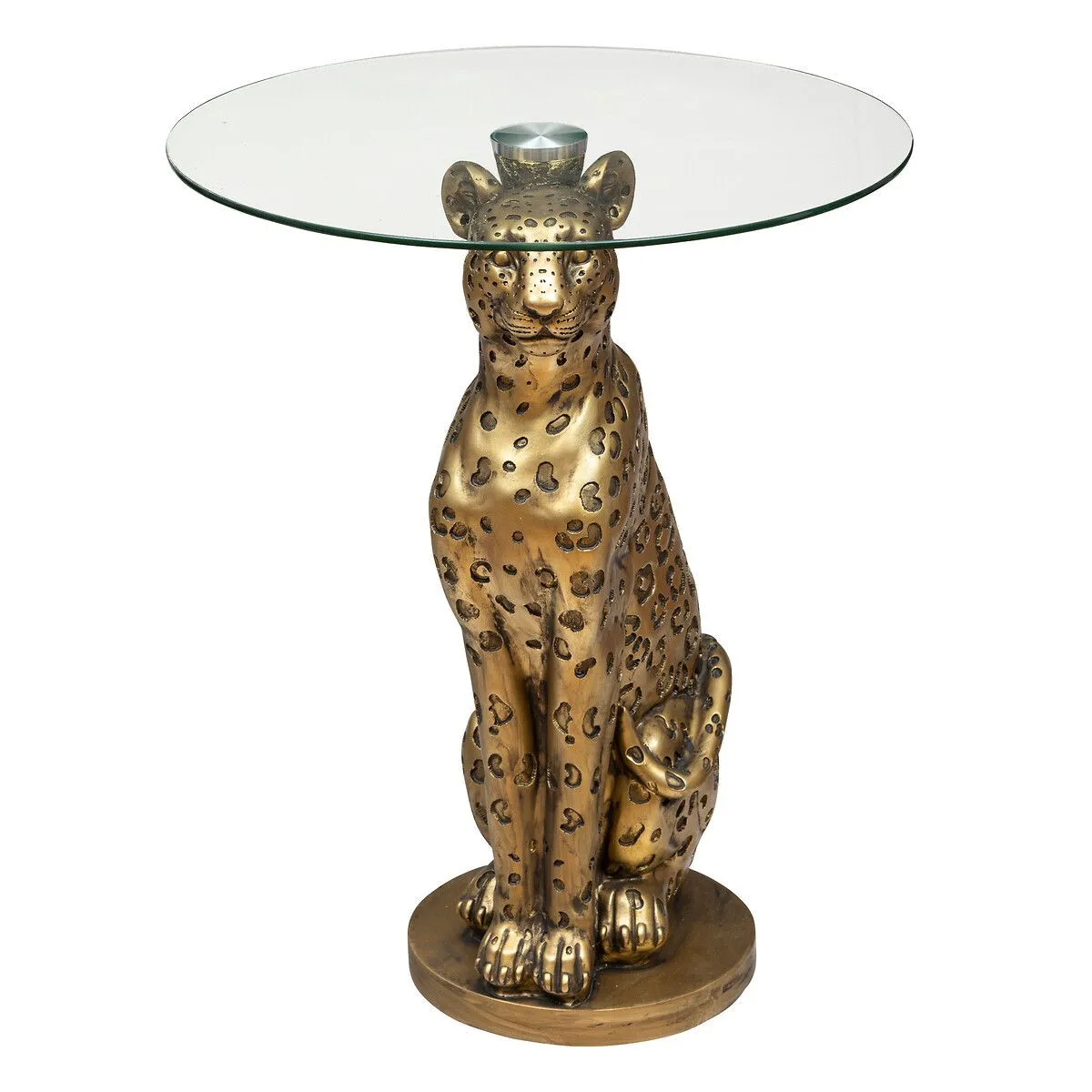 Table à café "Leopard" en résine & verre trempé D40cm doré - Atmosphera Créateur d'intérieur