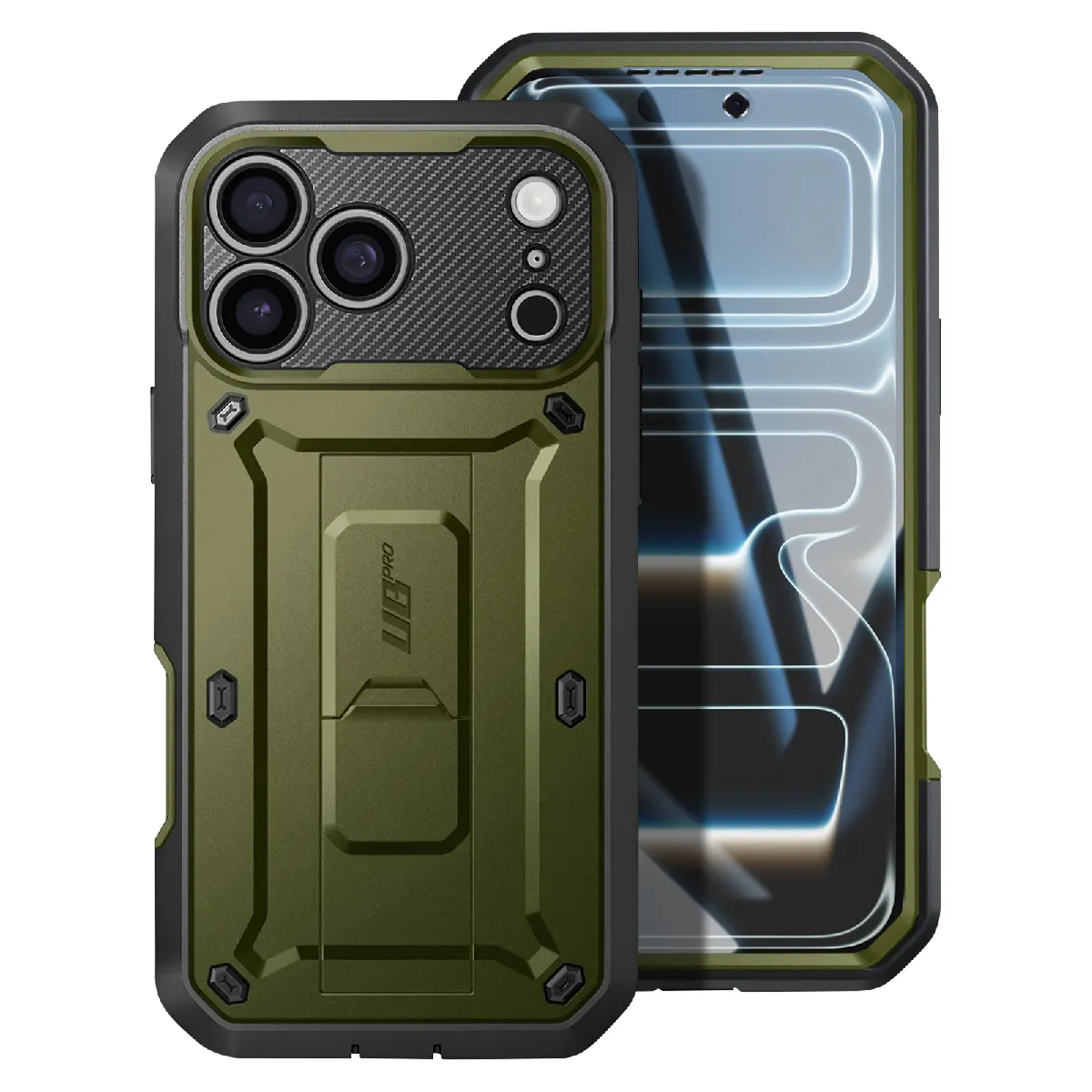 Coque Intégrale Pour Iphone 17 Pro Max Série Unicorn Beetle Pro Avec Béquille Kaki Supcase