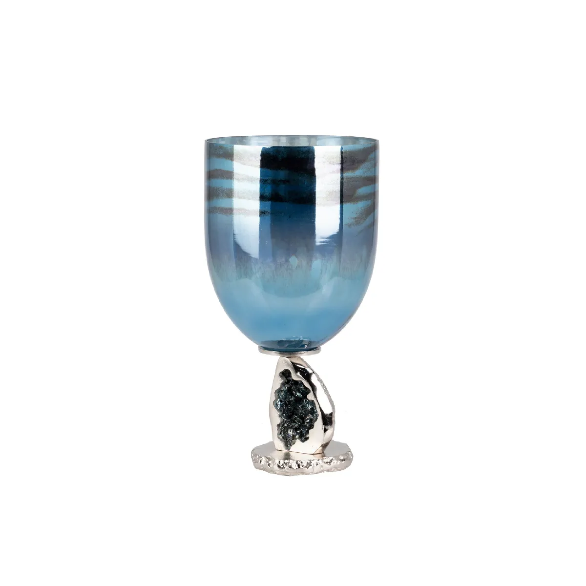 Bougeoir en verre et aluminium nickelé 23 x 23 x 44 cm