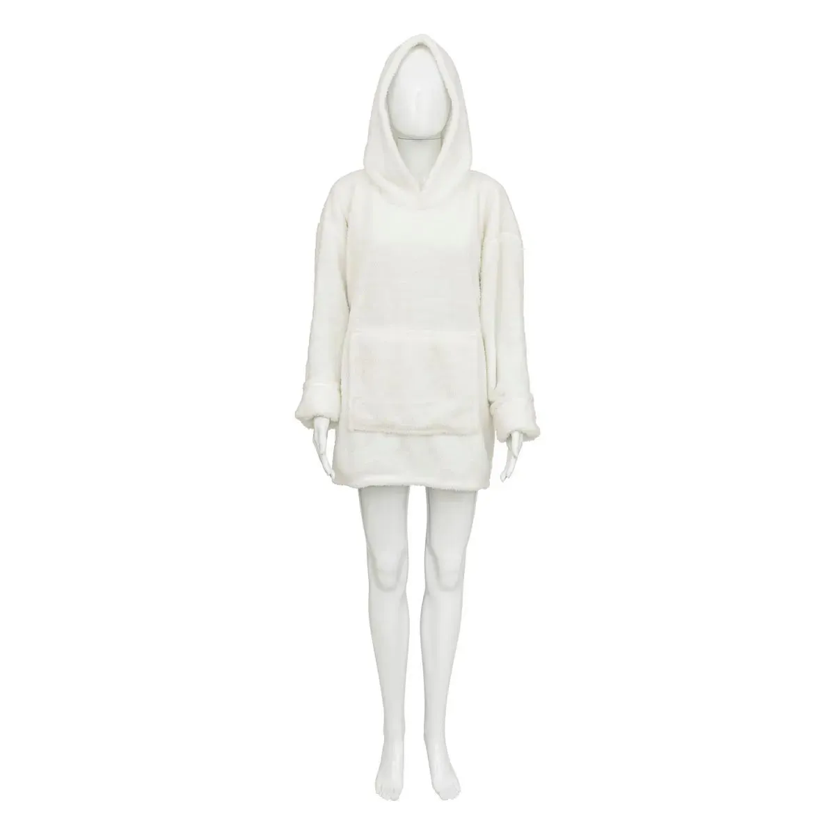 Plaid sweat capuche flanelle Teddy blanc taille unique - Atmosphera Créateur d'intérieur