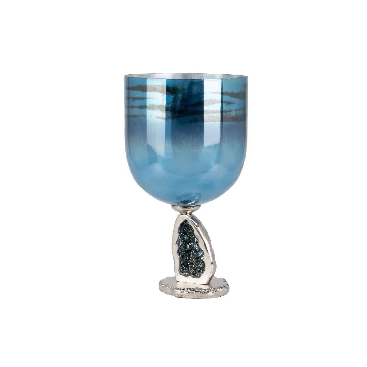 Bougeoir en verre et aluminium nickelé 26 x 26 x 48 cm