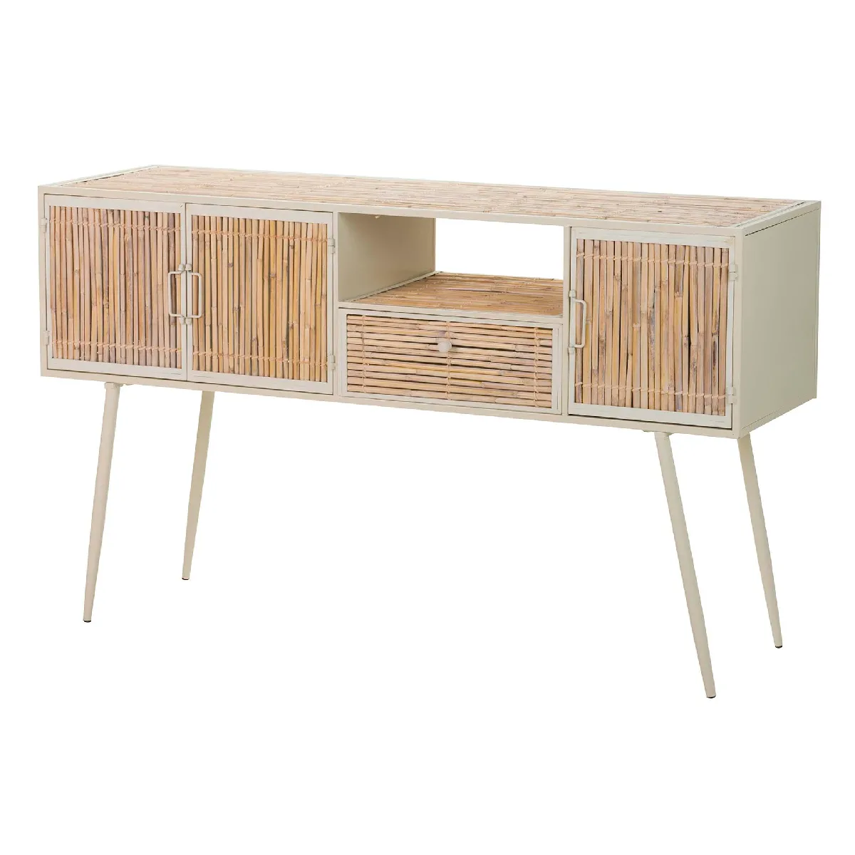 Console en métal et bambou beige brun - 135 x 41 x 80 cm
