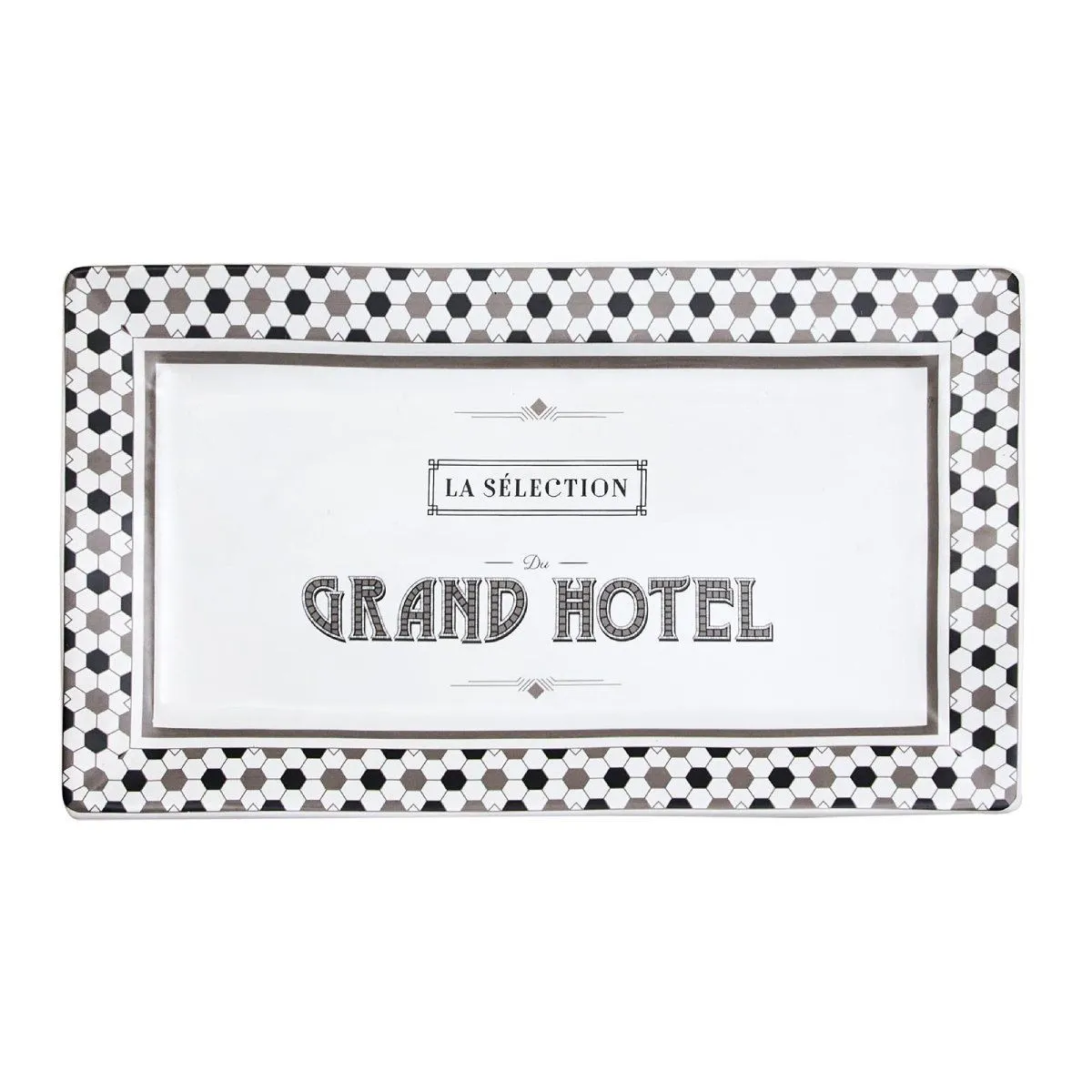 Plat De Présentation - Home Deco Factory - Grand Hôtel - Blanc Et Noir - 20 X 35 Cm