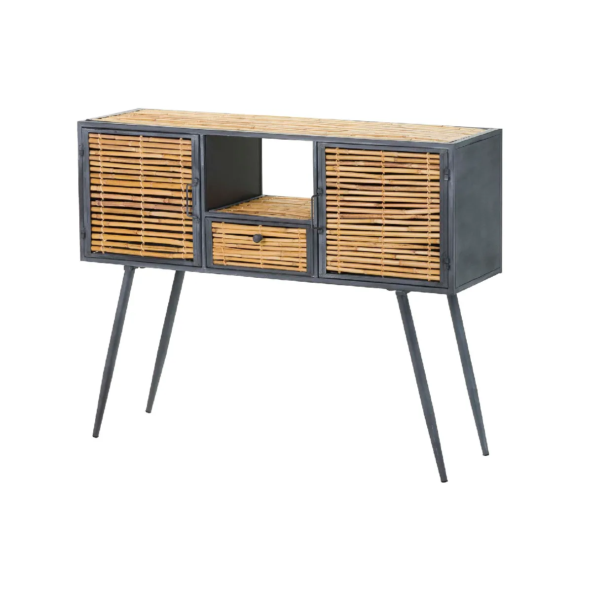 Console en métal et bambou marron-bleu - 100 x 31 x 80 cm