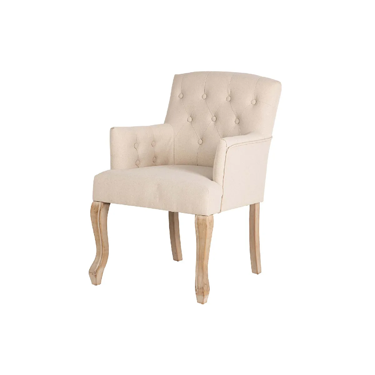 Fauteuil en lin capitonné avec pieds en bois - 59 x 62 x 85 cm