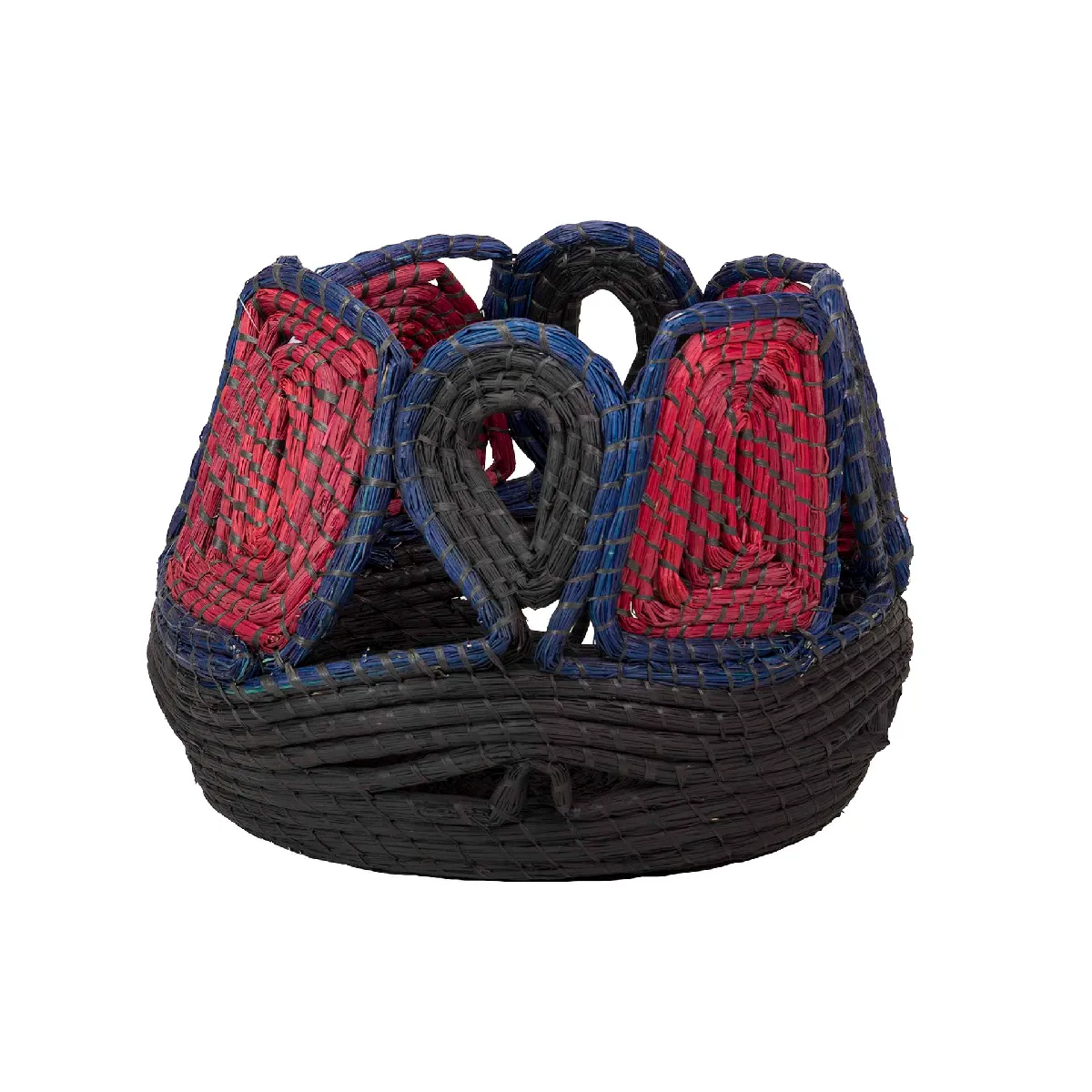 Panier en fibre naturelle rouge et noire 46 x 46 x 36 cm