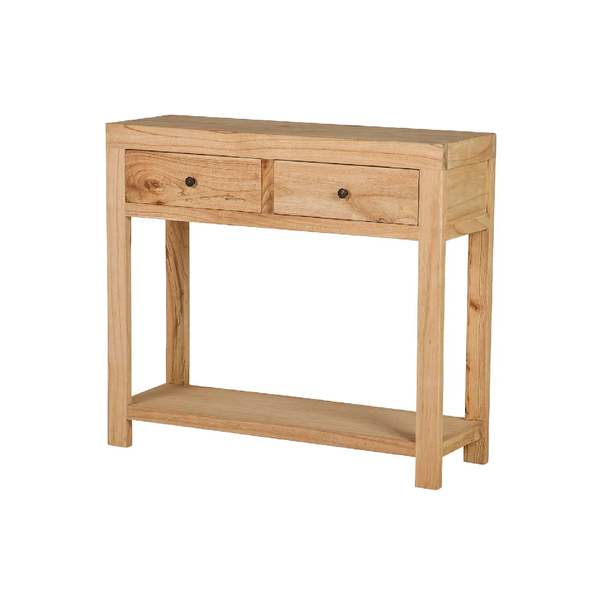 Console à 2 tiroirs, bois de mindi brun - 90 x 30 x 80 cm