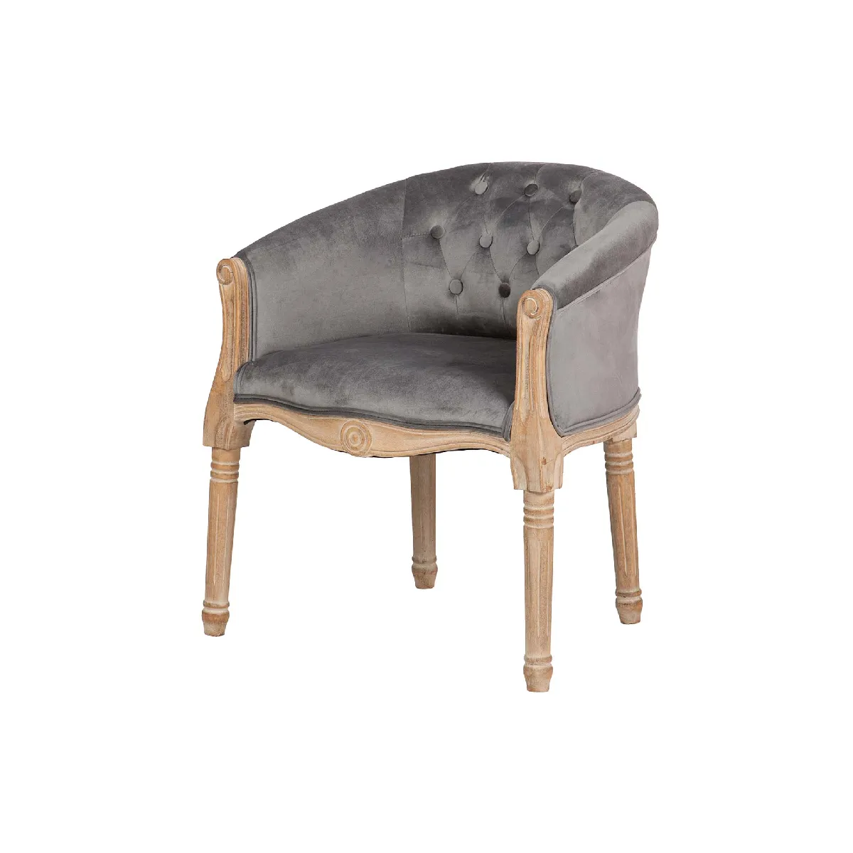 Fauteuil capitonné en velours avec pieds en bois - 61 x 61 x 71 cm