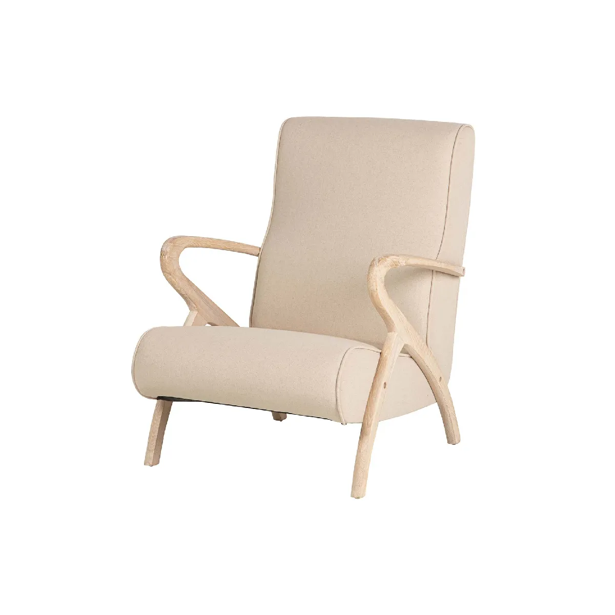 Fauteuil en lin beige et bois d'hévéa - 72 x 80 x 85 cm