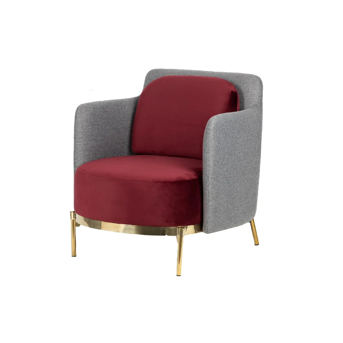 Fauteuil Tulsa en velours rouge et gris - 70 x 80 x 81 cm