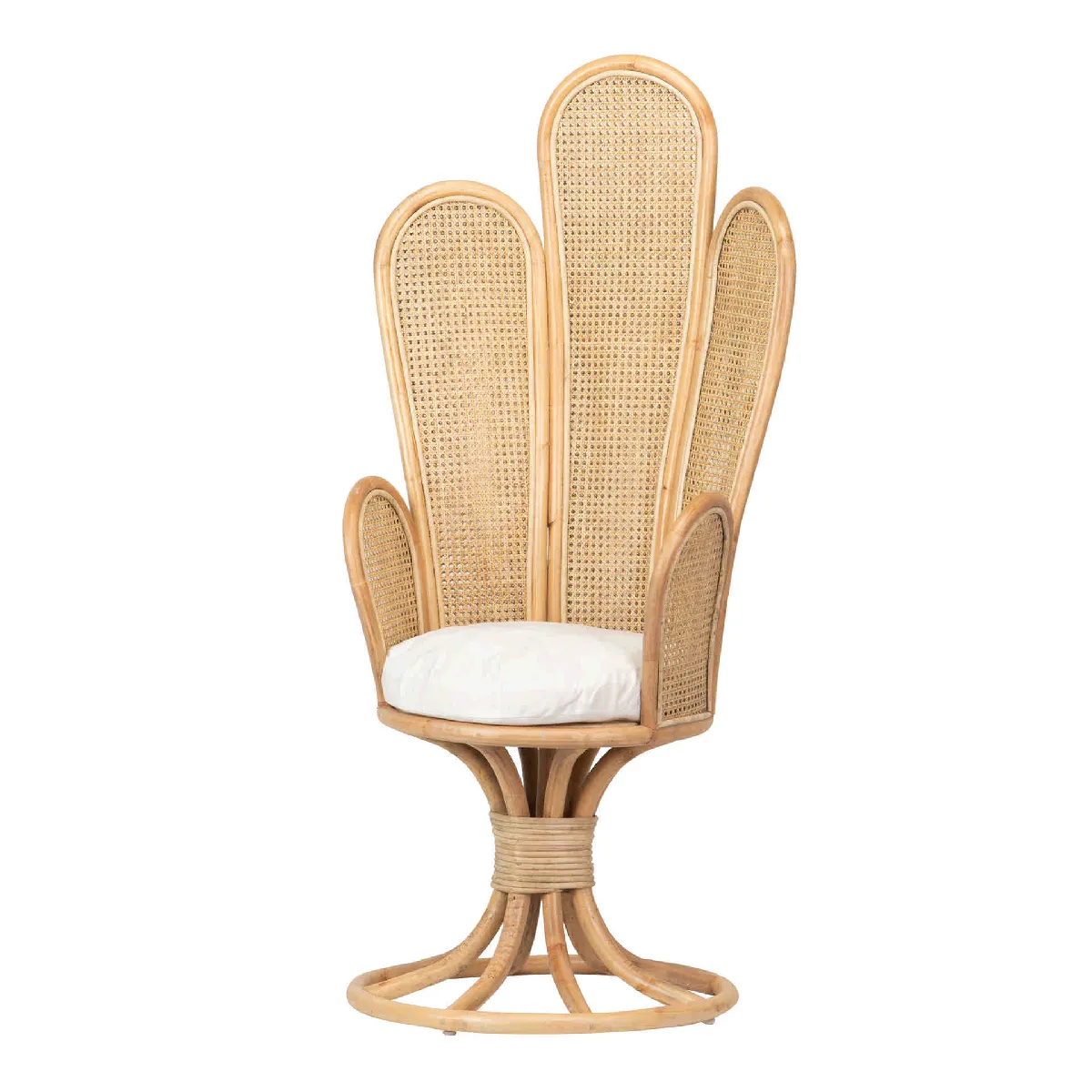 Fauteuil et coussin en rotin blanc et marron - 70 x 70 x 147 cm