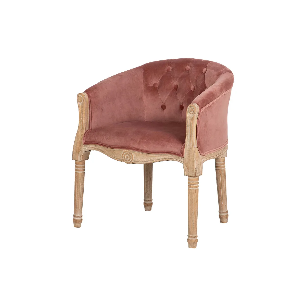 Fauteuil capitonné en velours avec pieds en bois - 61 x 61 x 71 cm