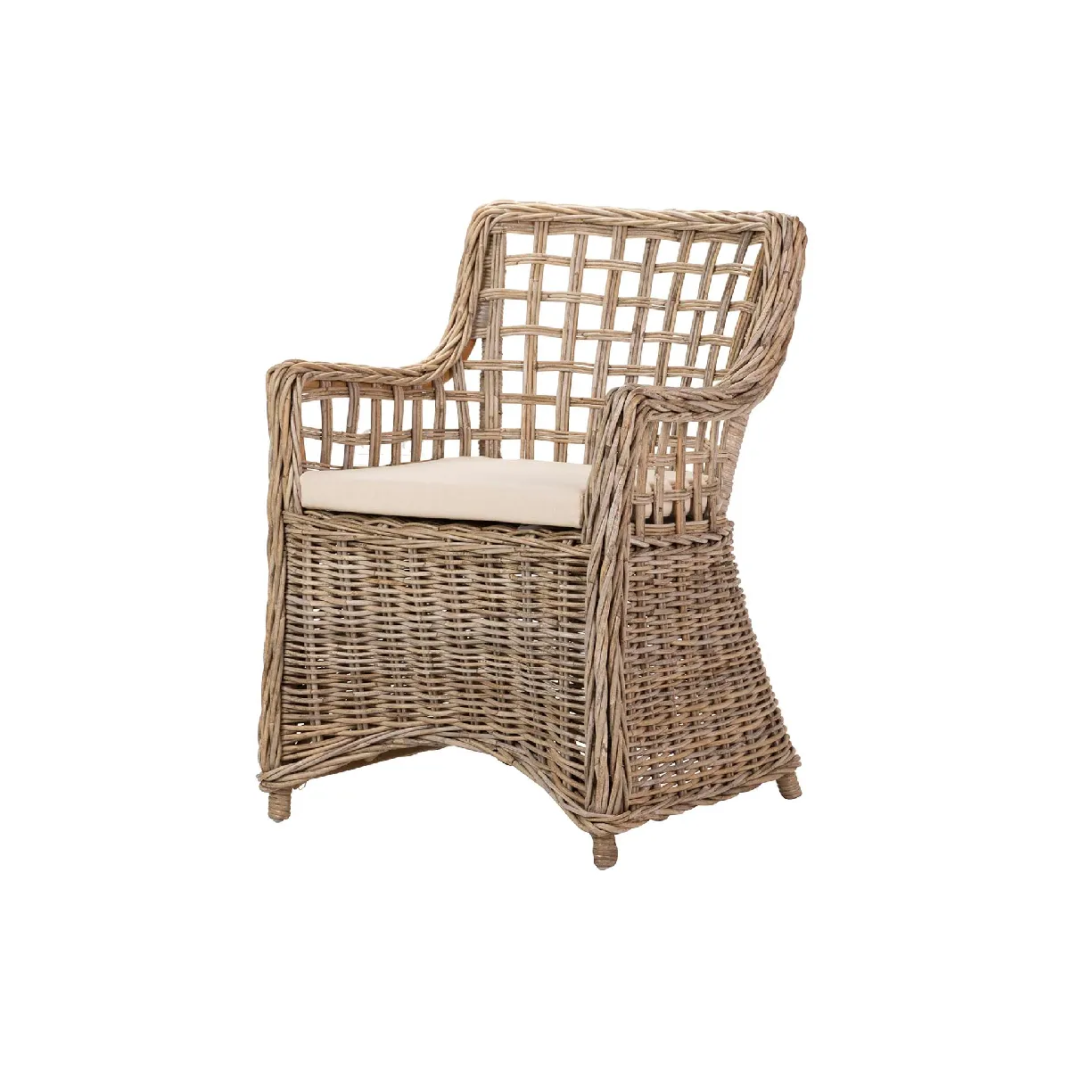 Fauteuil en rotin marron avec coussin - 64 x 62 x 87 cm